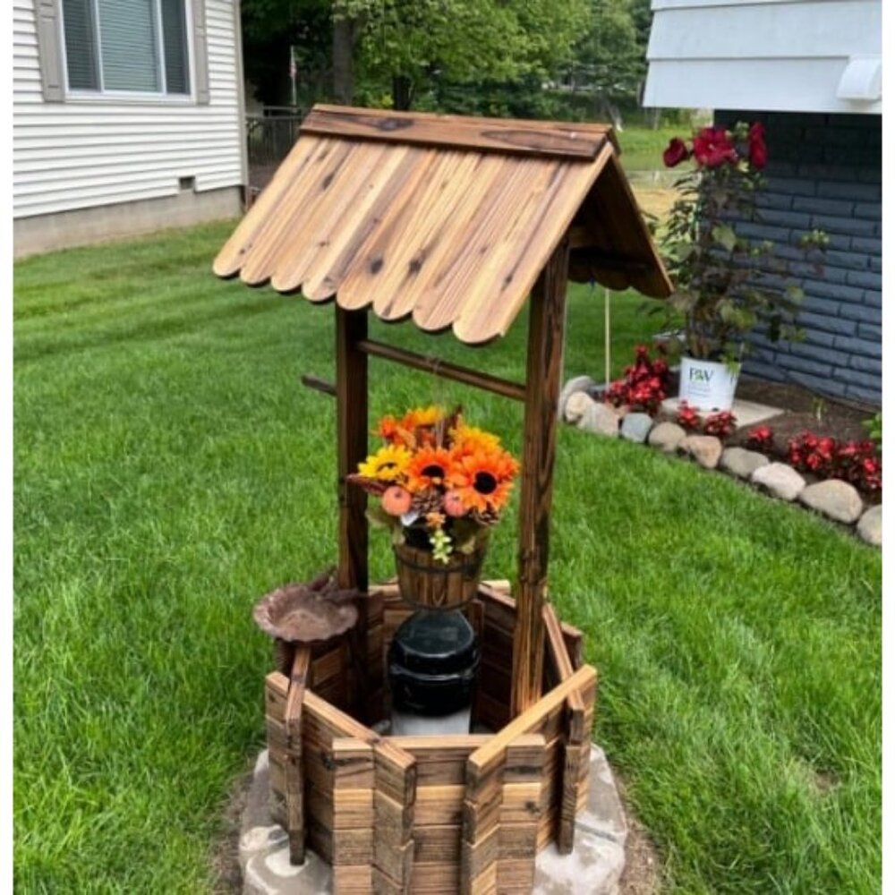 Wooden Wishing Wells for Outdoors with Hanging Bucket Wishing Well Planters